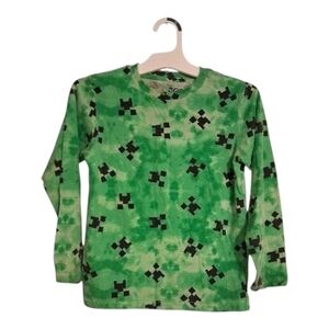 Minecraft Boys Small Green Pixel Long Sleeve Tee